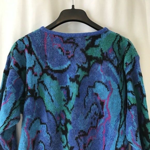 Uno&una Vintage Knit Floaral Sweater Blue Size Large Geometric - Picture 10 of 13